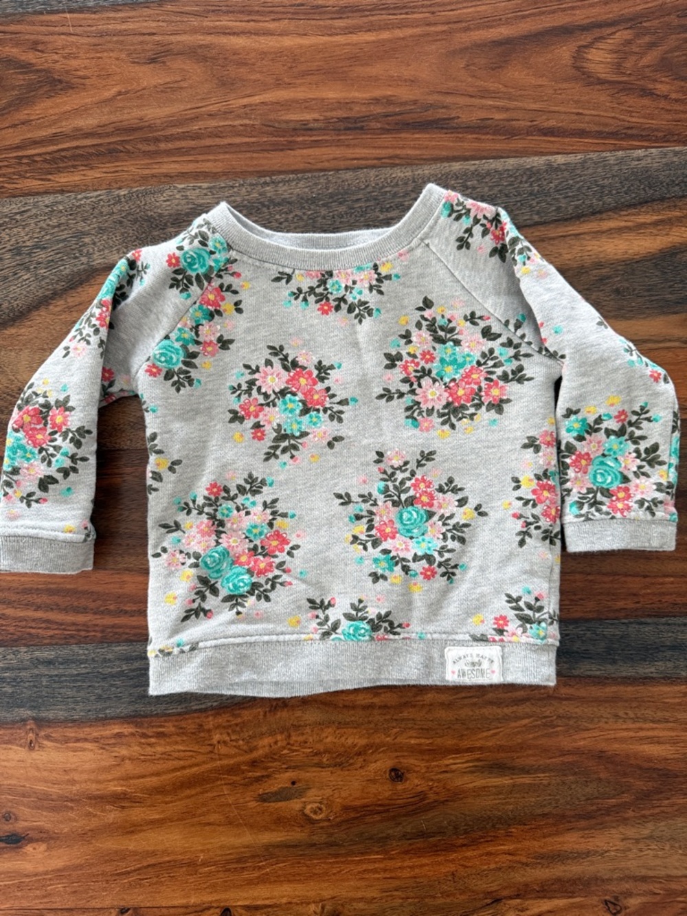 3/10$- Carter's Gray Pullover Sweatshirt with Teal & Pink Floral Print